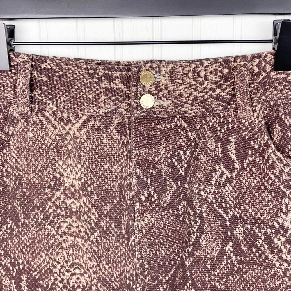 Chaps Brown Tan Snakeskin Print Cotton Denim Stretch Mini Skirt Women's Size 10